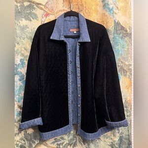 Hairston Roberson | Women Black Velvet/ Blue Denim Coat Jacket Size XL